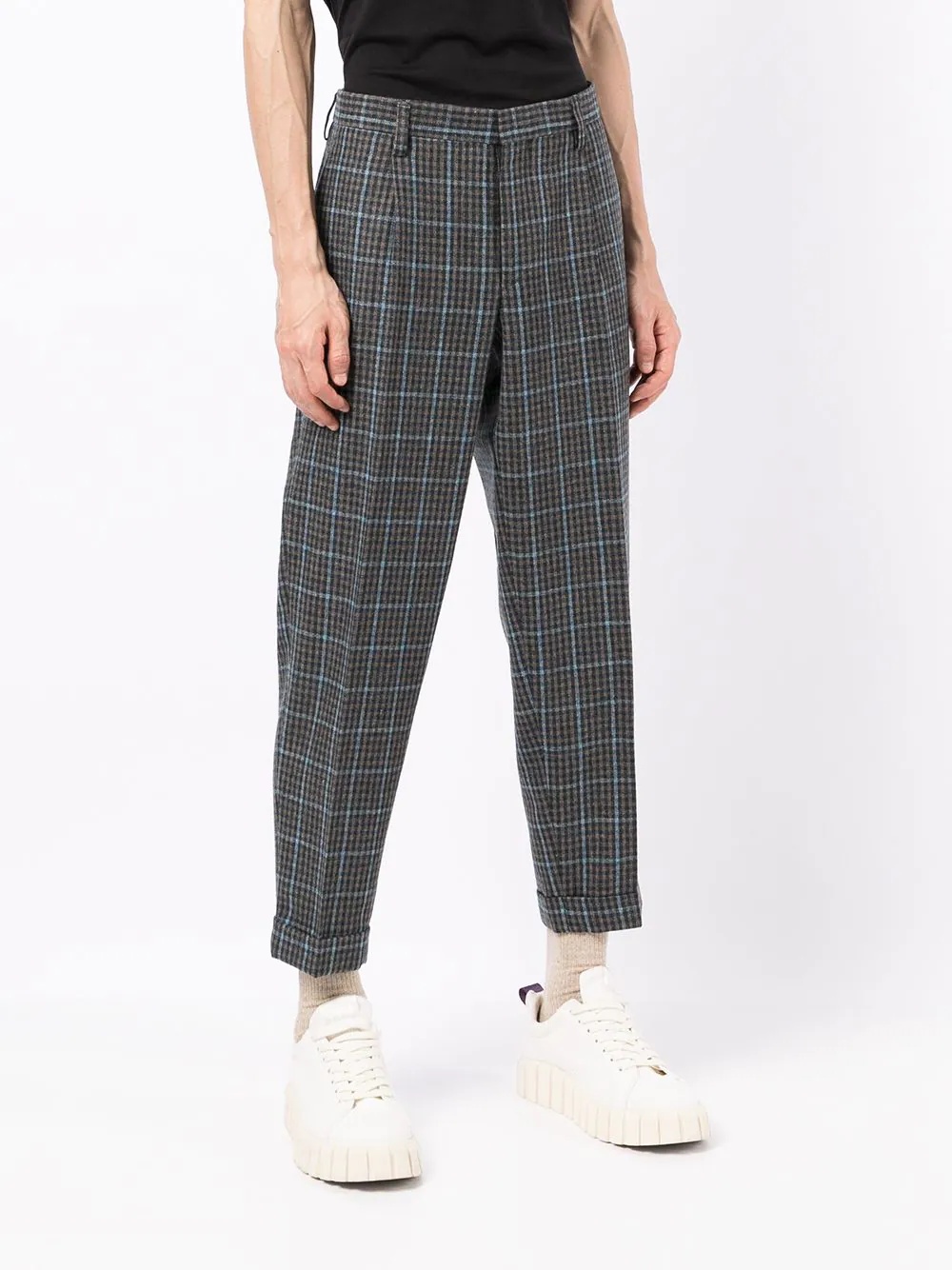 plaid-check print trousers - 3