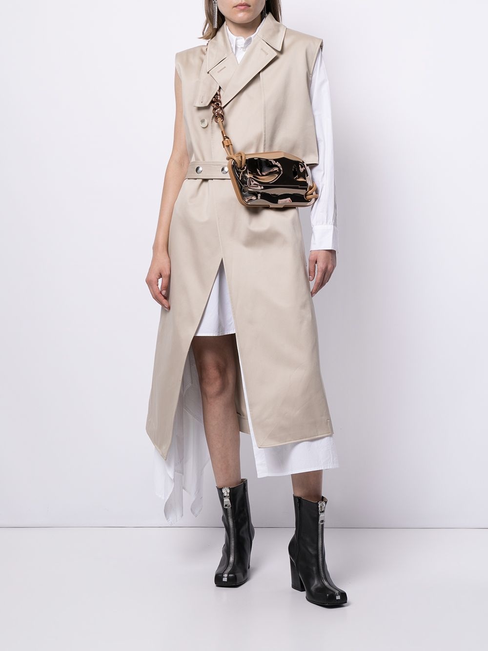 sleeveless belted trench coat - 3