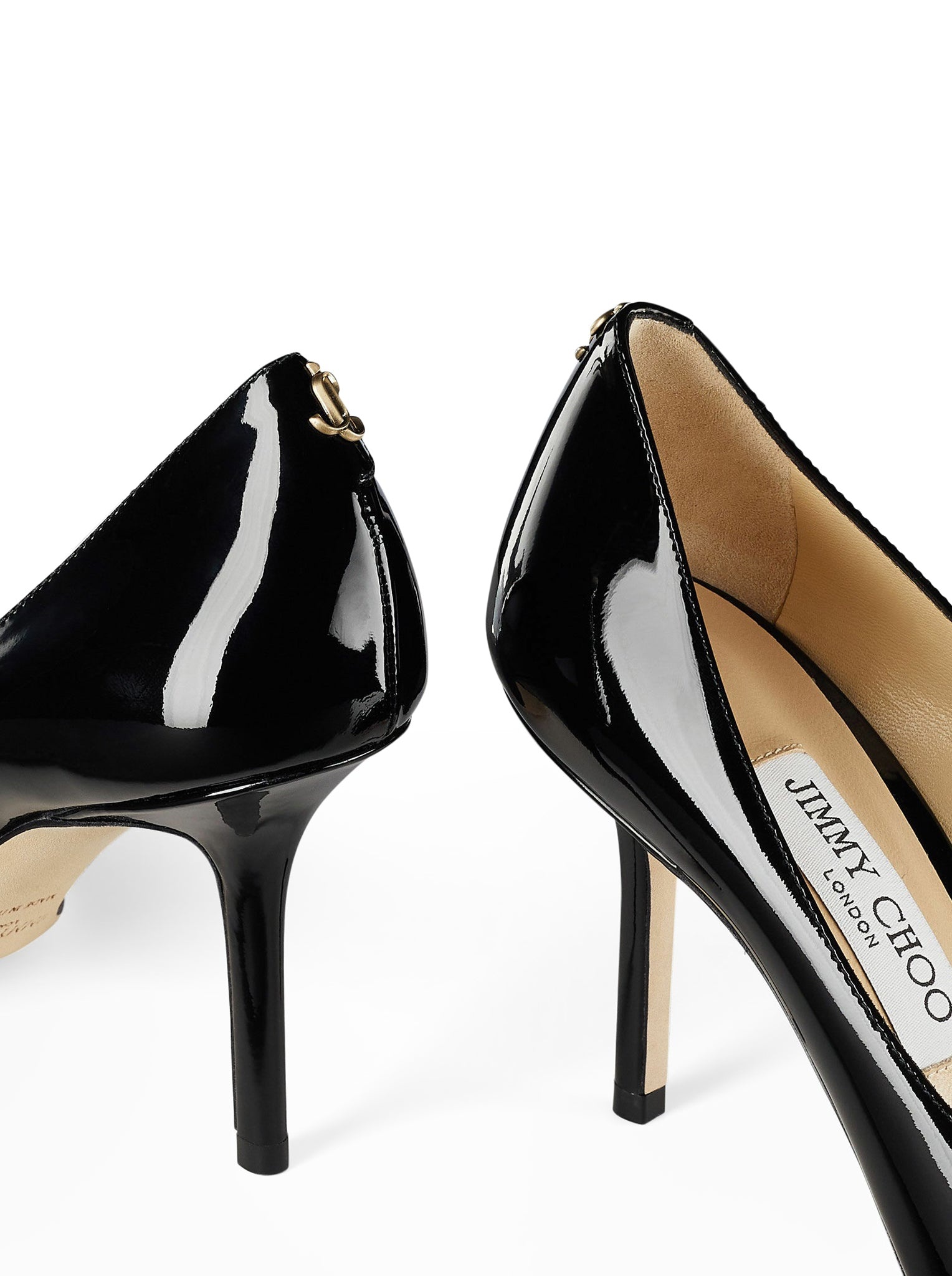 PATENT LEATHER POINTY TOE PUMPSS WITH JC EMBLEM - 4