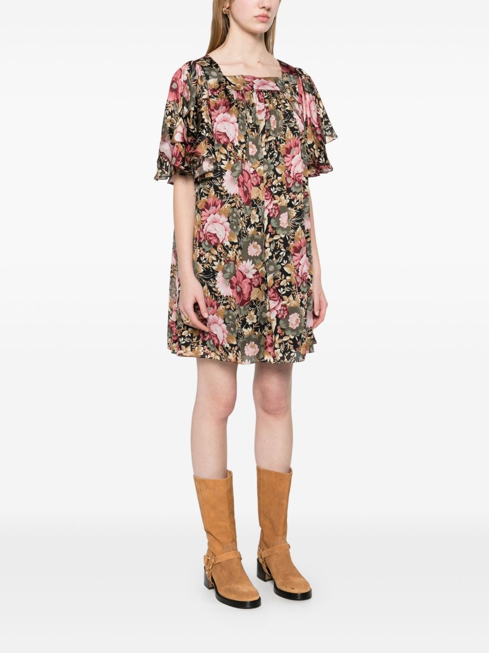 floral-print mini dress - 3