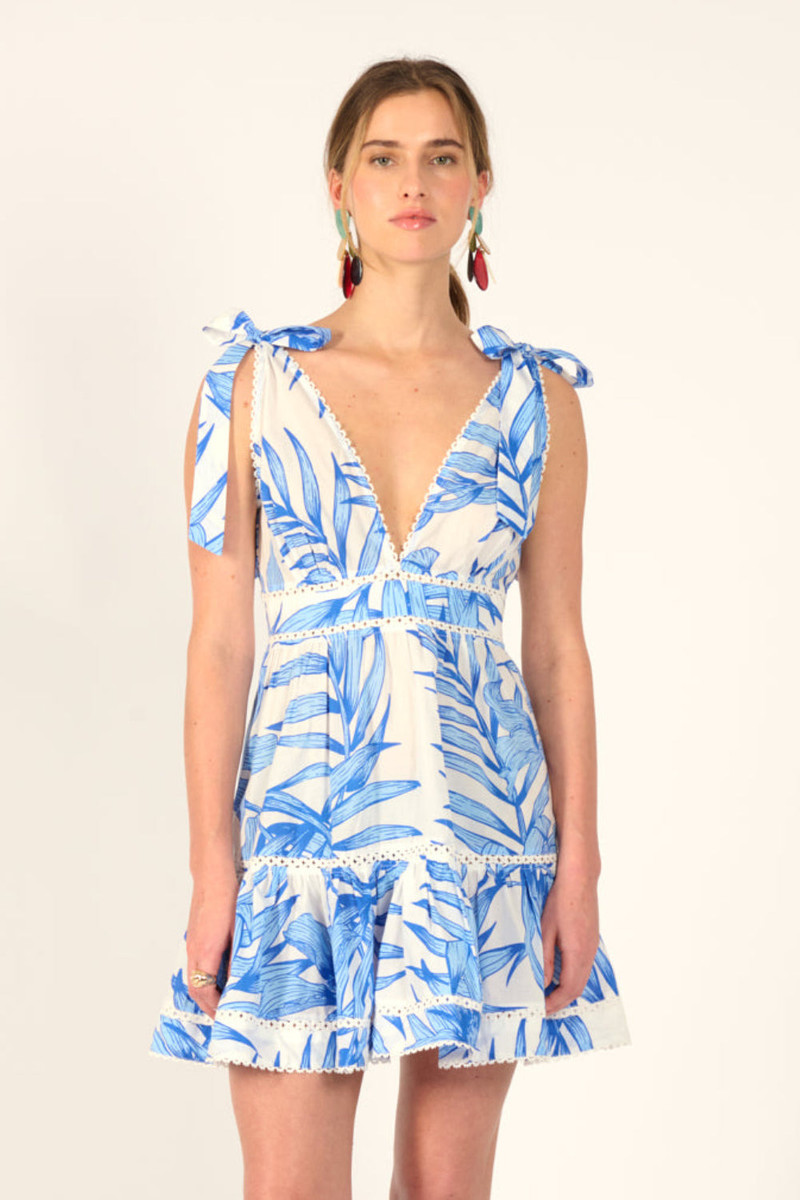 Mini Dress Cara - Blue Palm Leaf 1