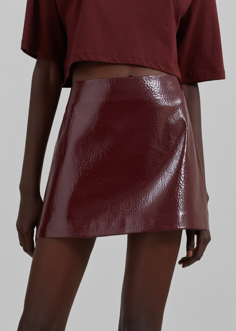 Mary Crackled Faux Leather Mini Skirt - Burgundy 1