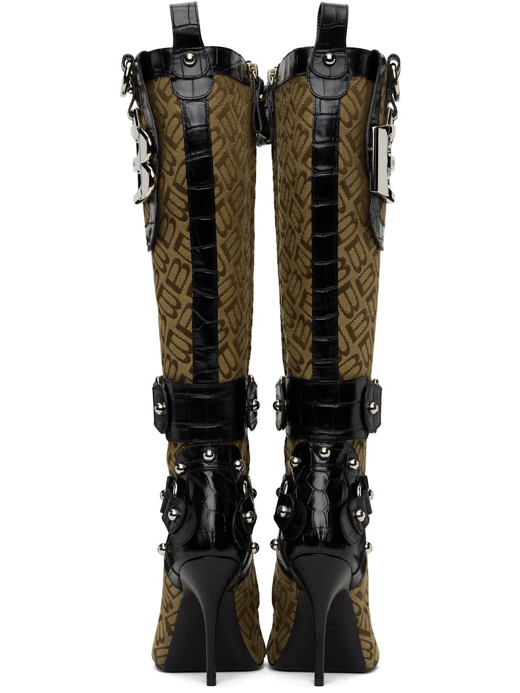 Beige & Black Essex 110mm Tall Boots - 2