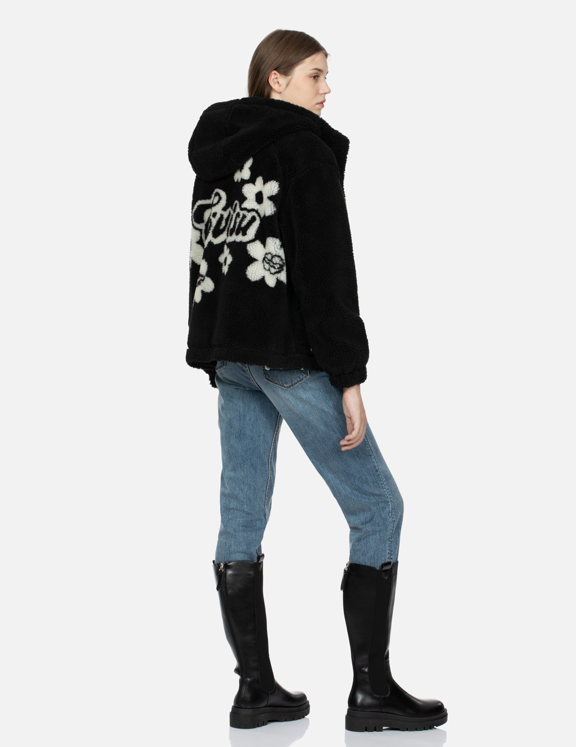 FLORAL JACQUARD OVERSIZED SHERPA FLEECE JACKET - 3