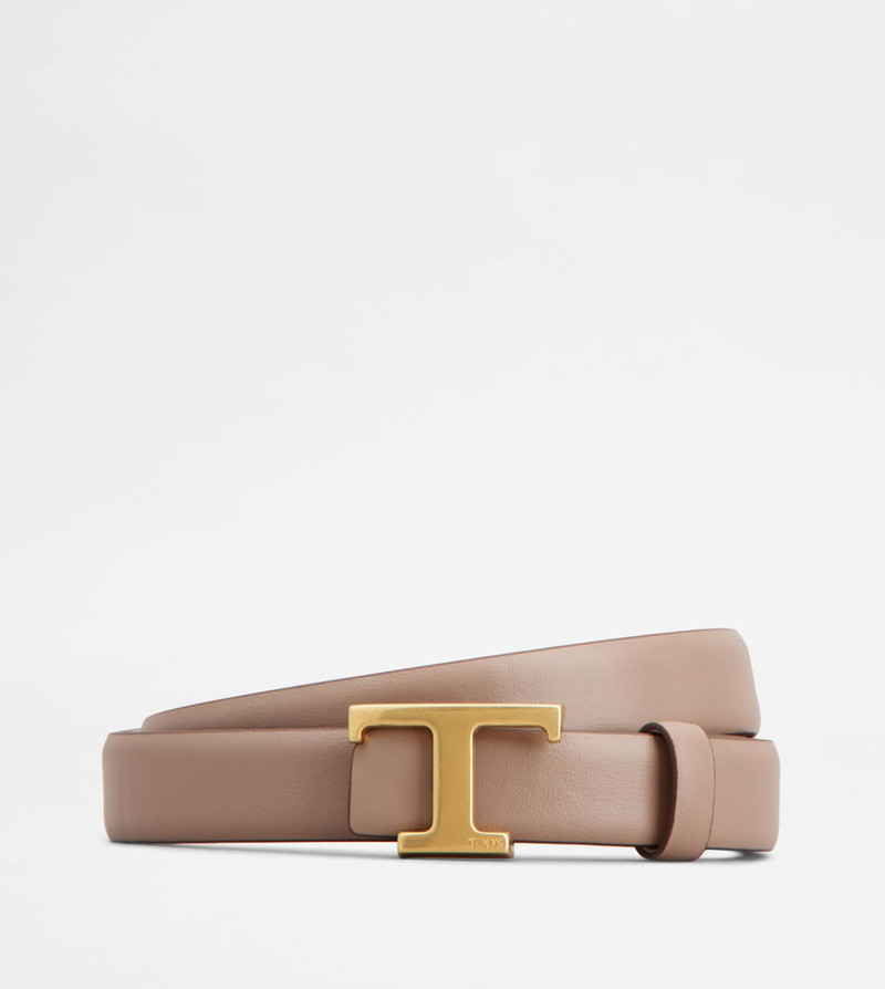 T TIMELESS REVERSIBLE BELT IN LEATHER - BEIGE, PINK 1