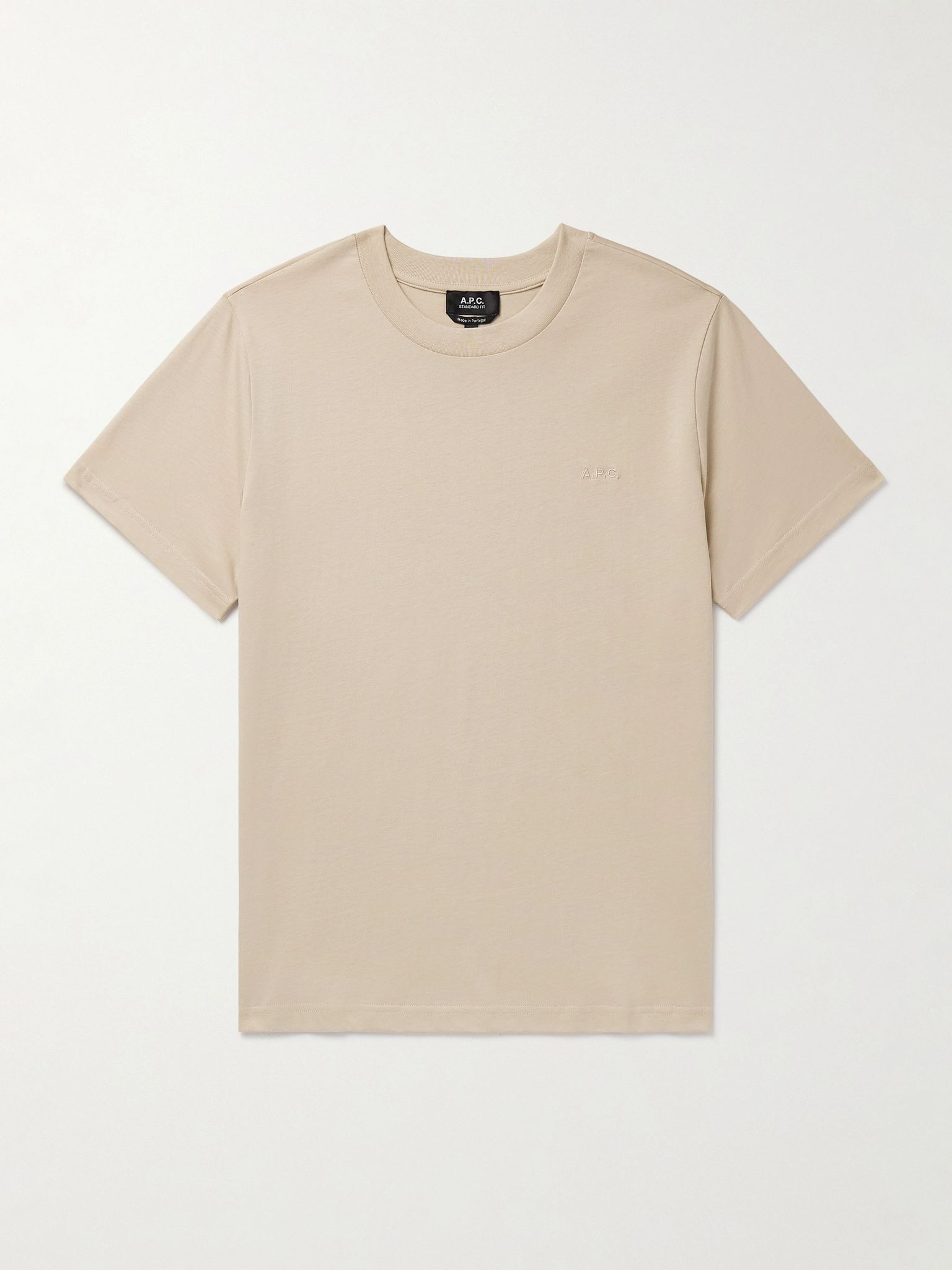 Logo-Embroidered Organic Cotton-Jersey T-Shirt Beige - 1