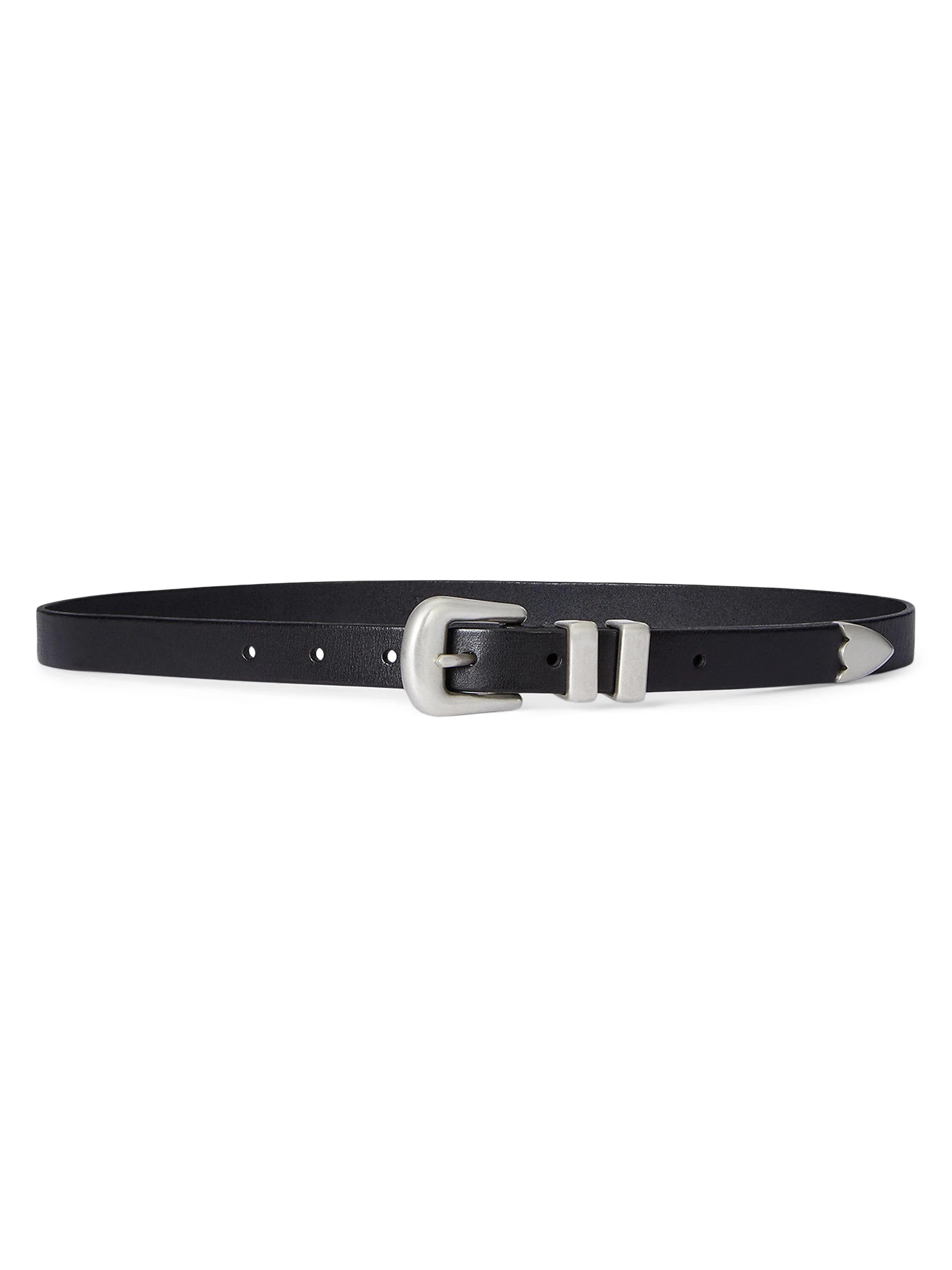 Women's Distressed Leather Belt - Black - 1