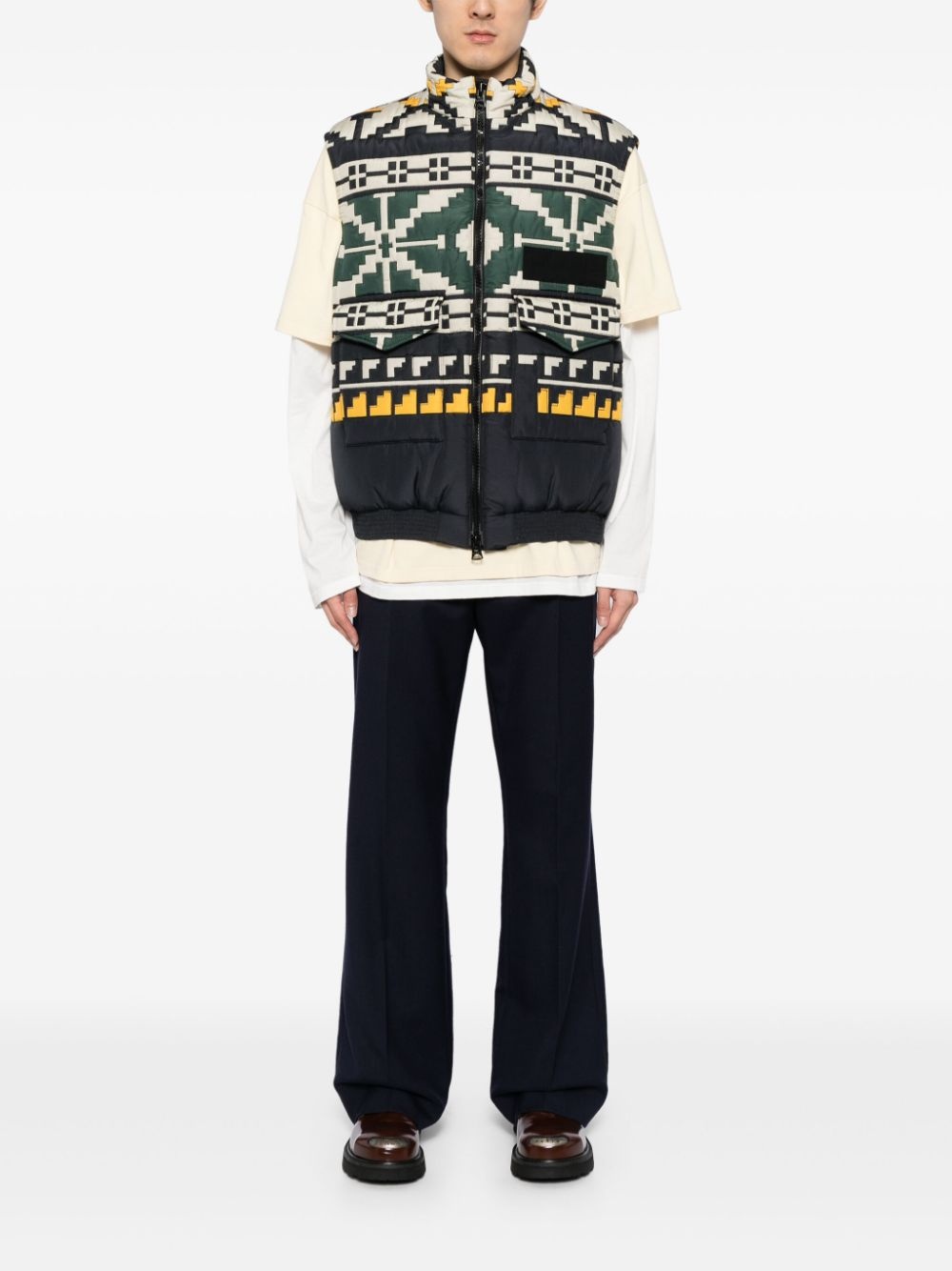 knit-pattern quilted vest - 2