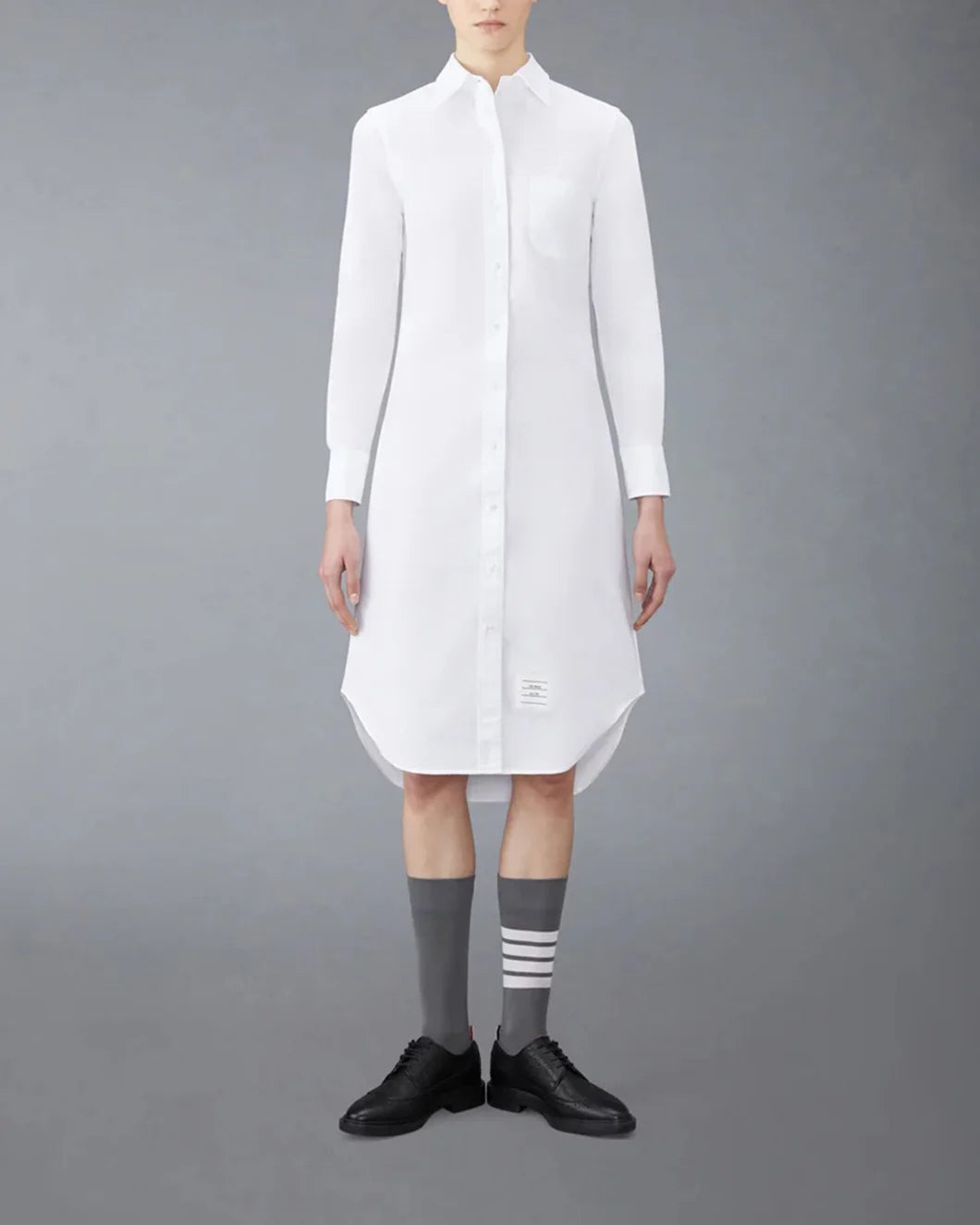 CLASSIC LONG SLEEVE BUTTON DOWN POINT COLLAR SHIRT DRESS IN OXFORD WITH GG LOOP - 2
