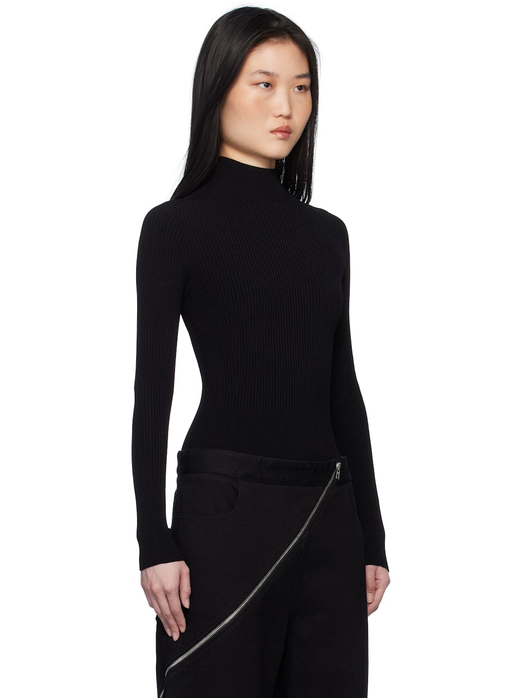 Black Ribbed Knit Bodysuit - 2