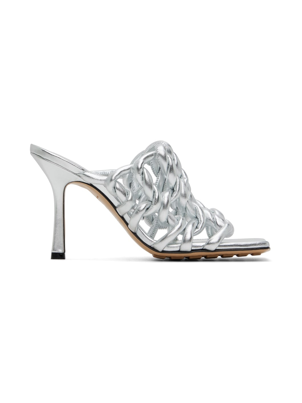 Silver Stretch Mule Heeled Sandals - 1