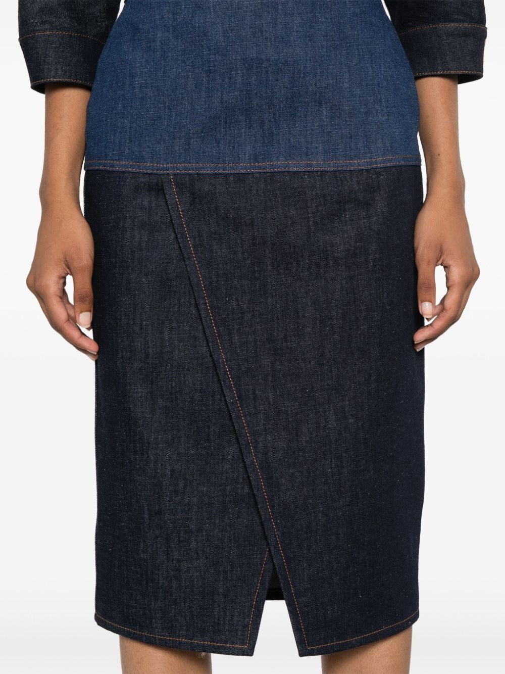 Bicolor denim midi skirt - 2