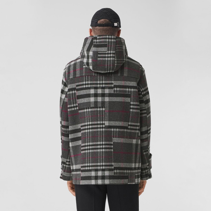 Check Wool Cashmere Oversized Hooded Duffle Coat 4