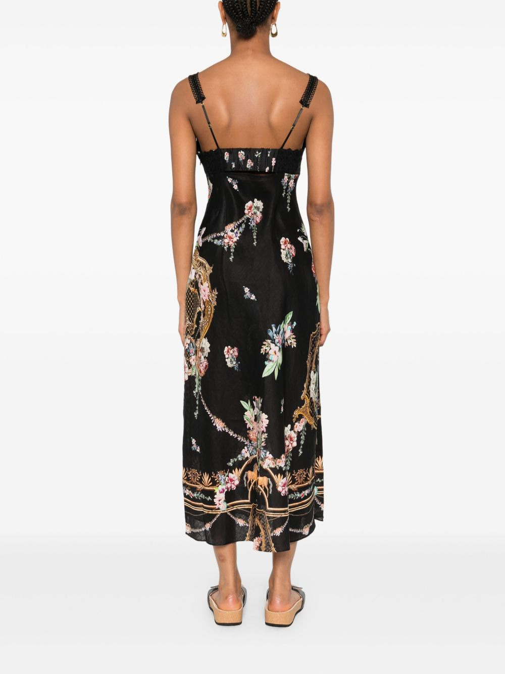 lace-trimmed floral-print midi dress - 4
