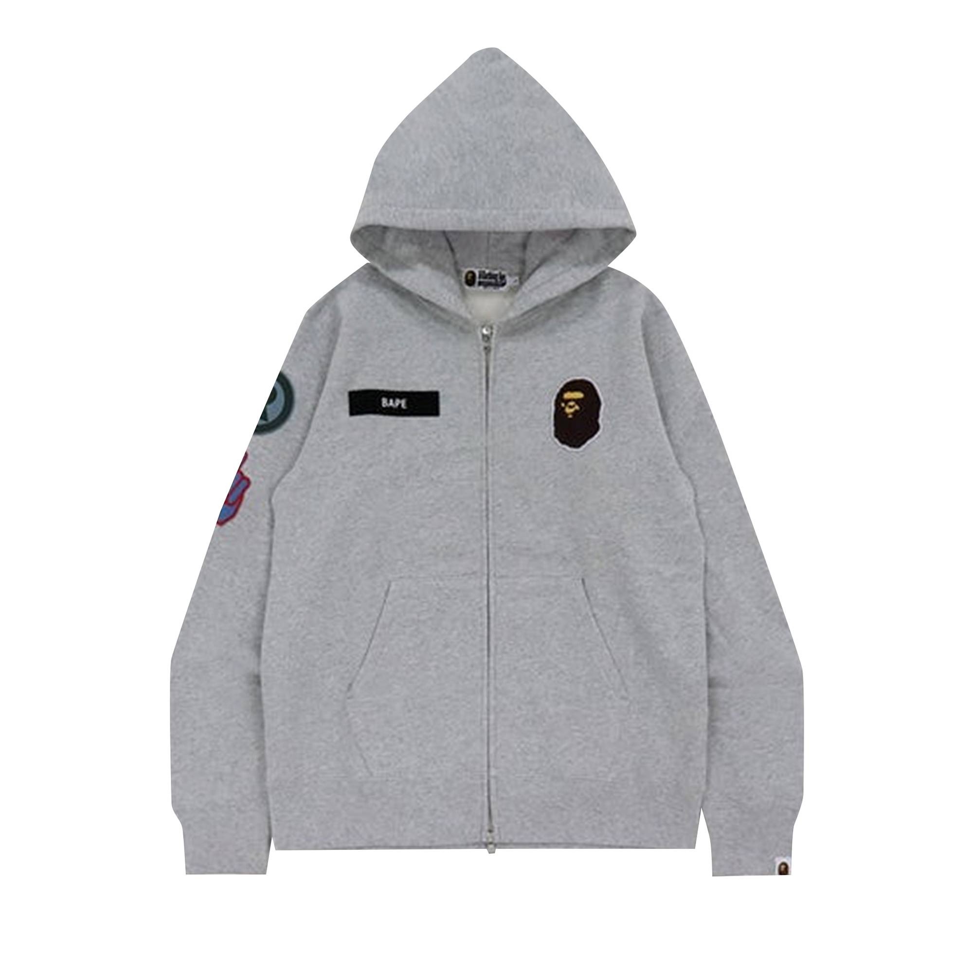 BAPE Military Patch Heavy Weight Zip Hoodie 'Grey' - 1