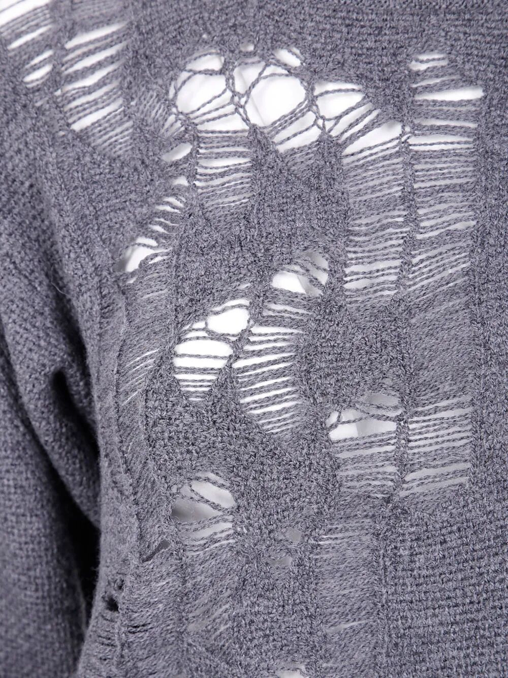 Ann Demeulemeester Women "Gabriela" Destroyed Seed Stitch Crew Neck Sweater With Drawstrings - 5