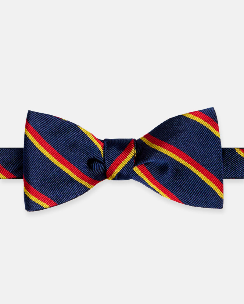 J. PRESS MADE-IN-ENGLAND NAVY, RED & YELLOW REGIMENTAL SILK REPP BOW TIE outlook