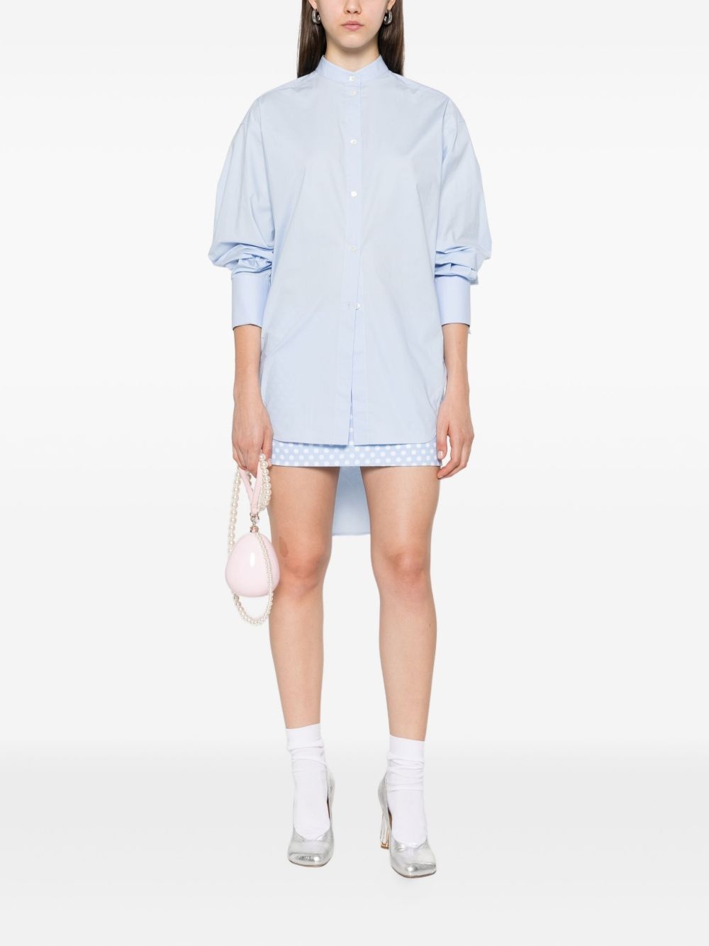 band-collar curved-hem shirt - 2