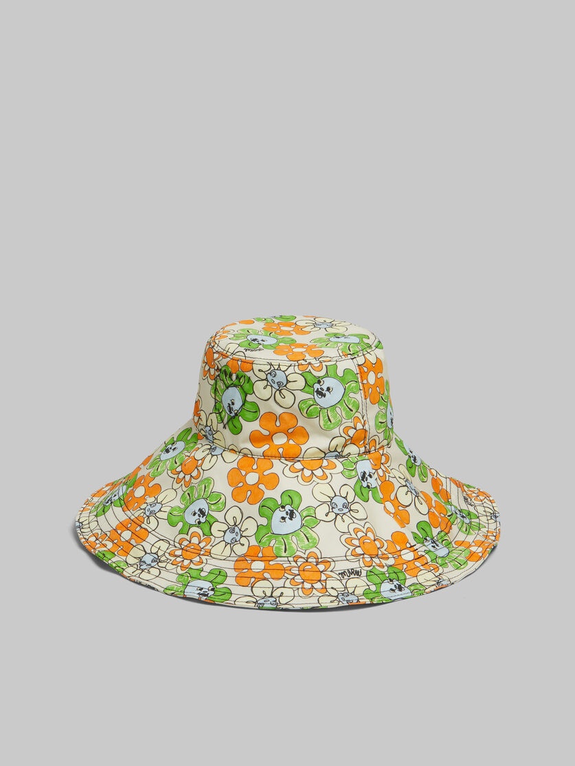ORANGE AND GREEN PRINTED ORGANIC GABARDINE HAT - 3
