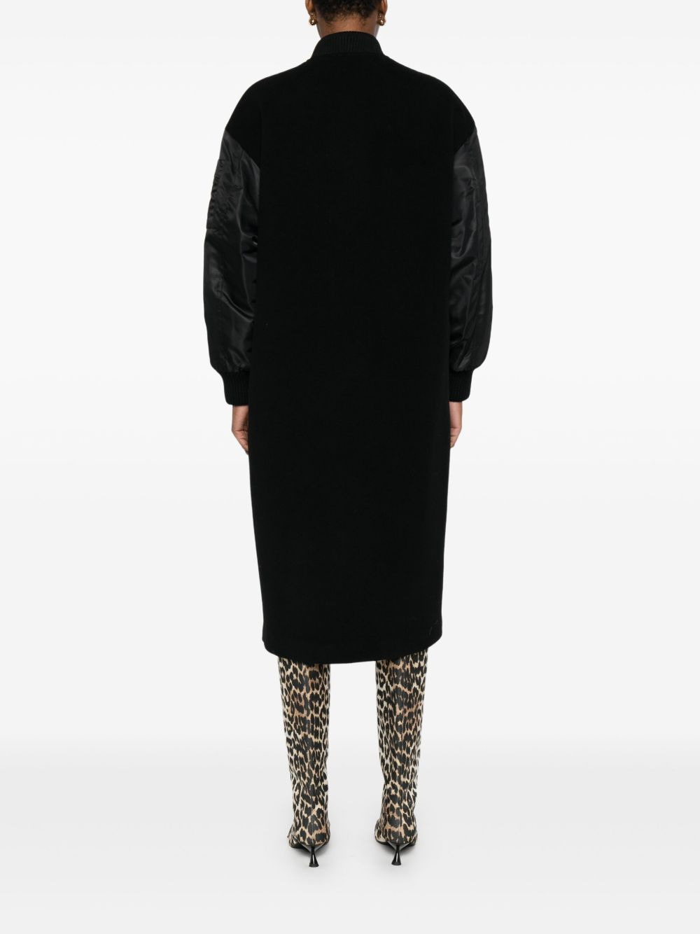 satin-sleeve wool coat - 4