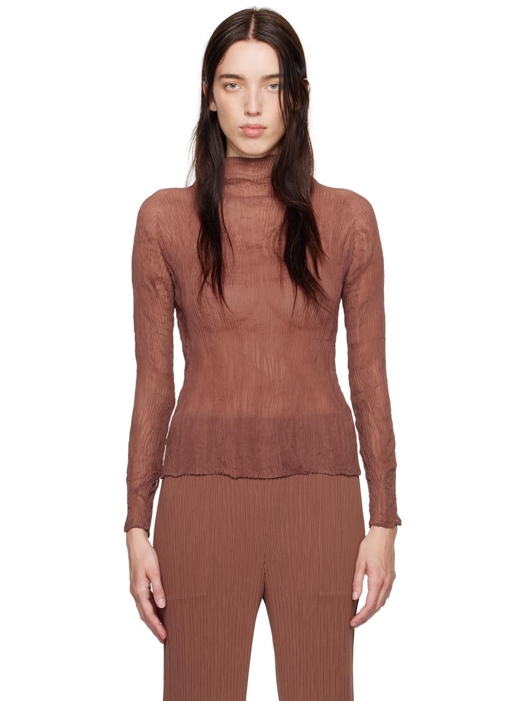 Brown Chiffon Twist 2 Turtleneck - 1