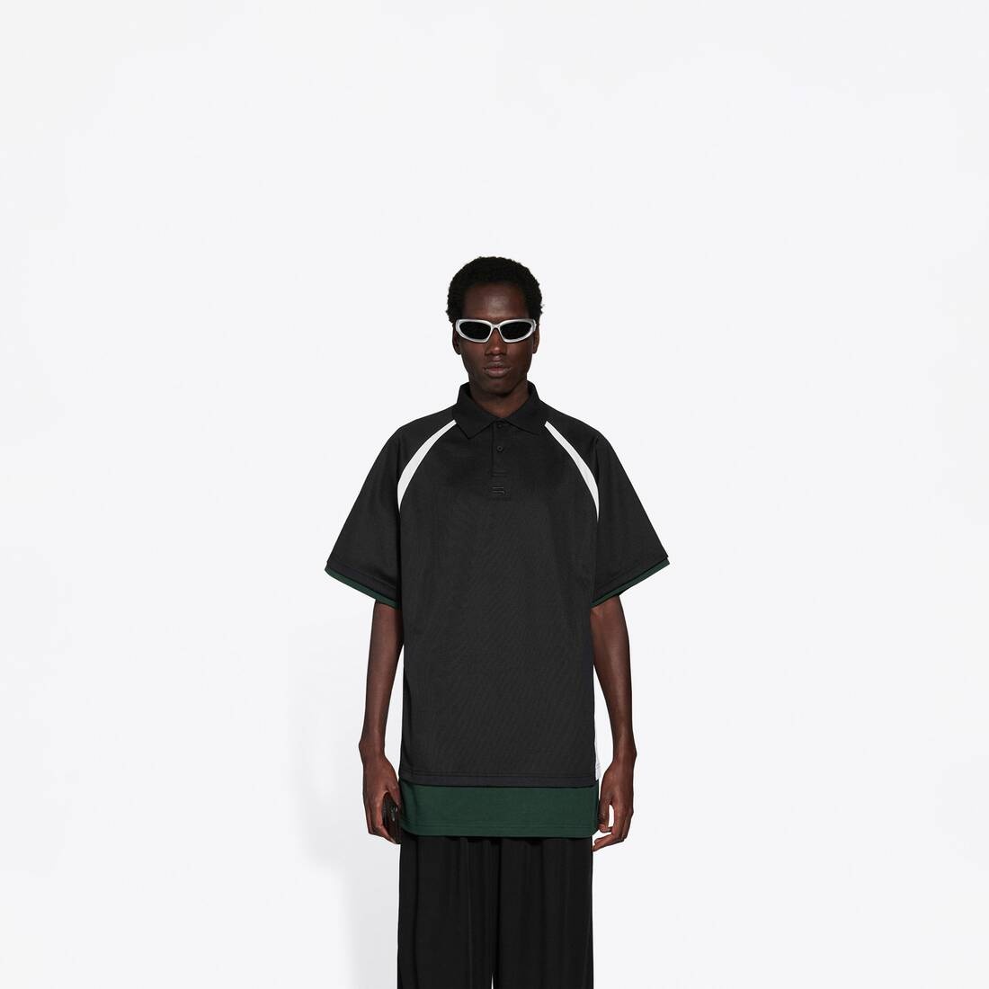 Men's Layered Sport Polo in Black/dark Green - 3