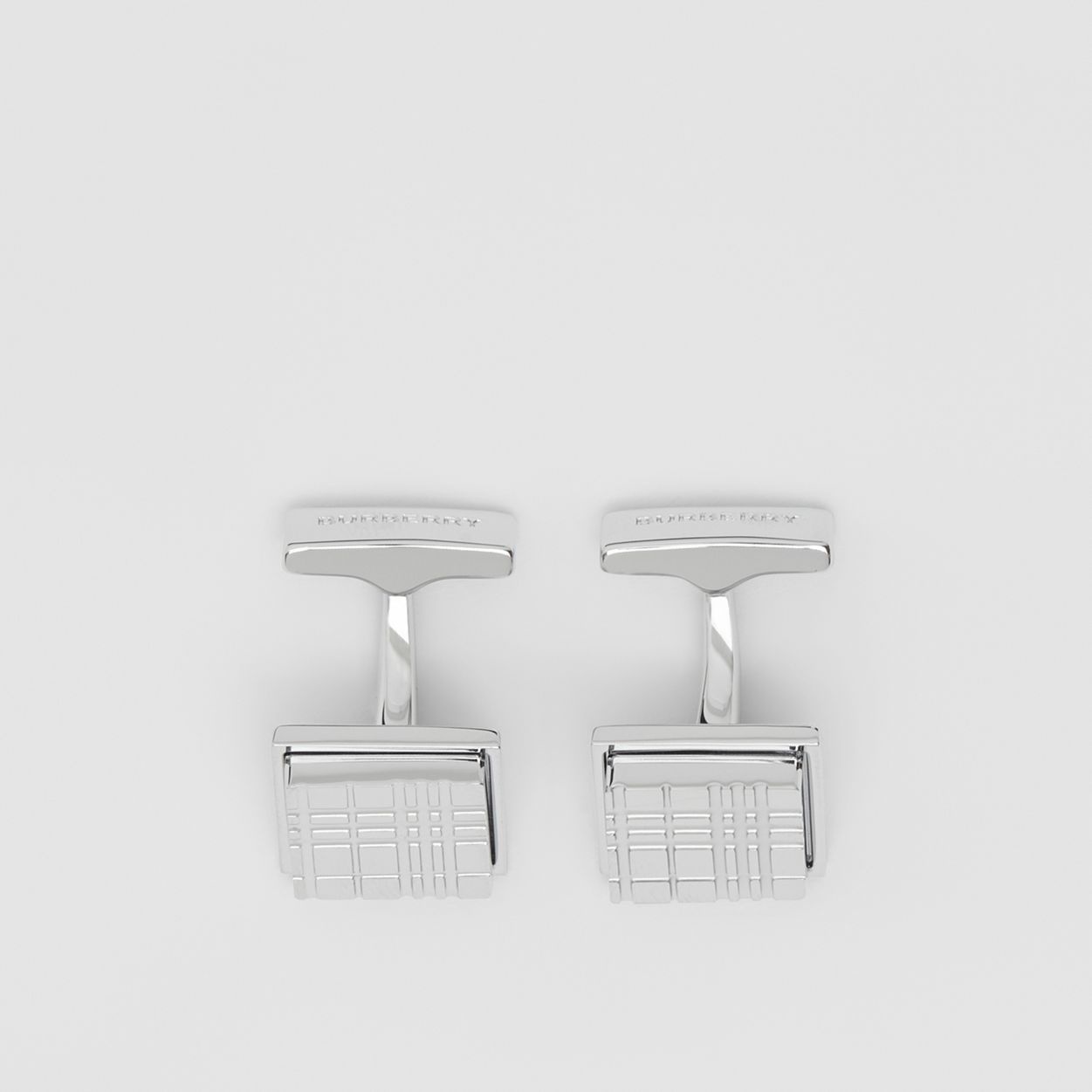 Palladium-plated Check-engraved Square Cufflinks - 3