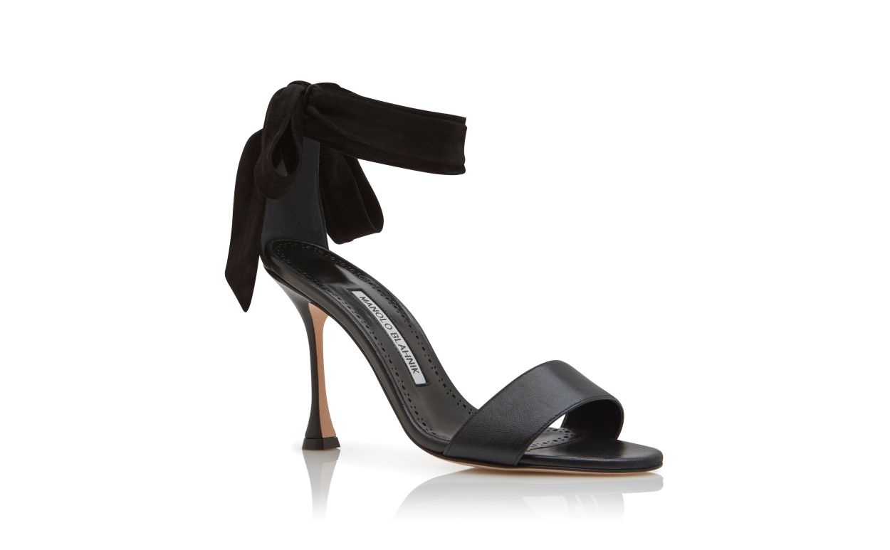 Black Nappa Leather Bow Detail Sandals - 3