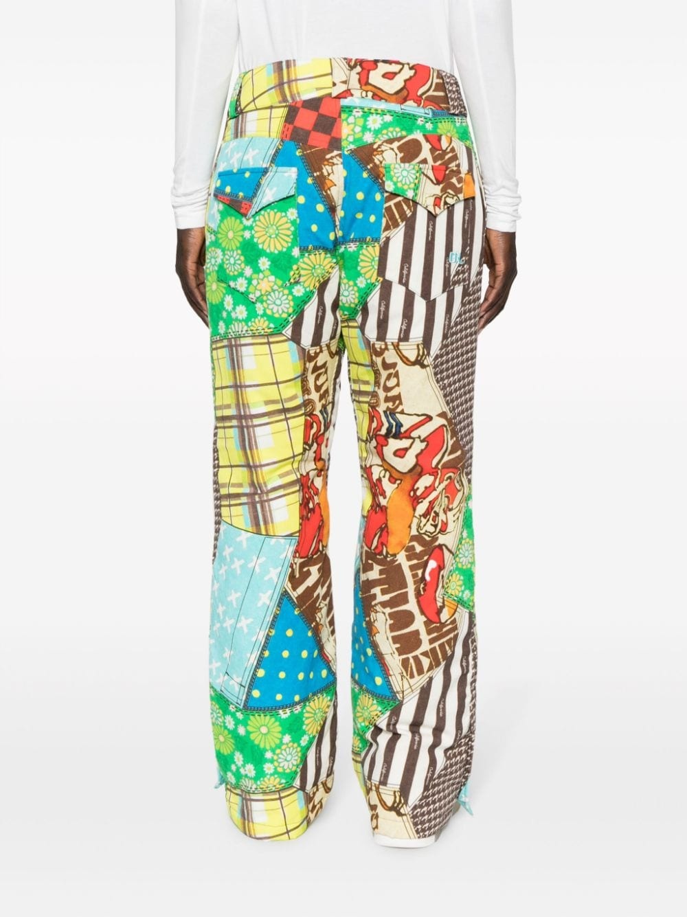patchwork-print straight-leg trousers - 4