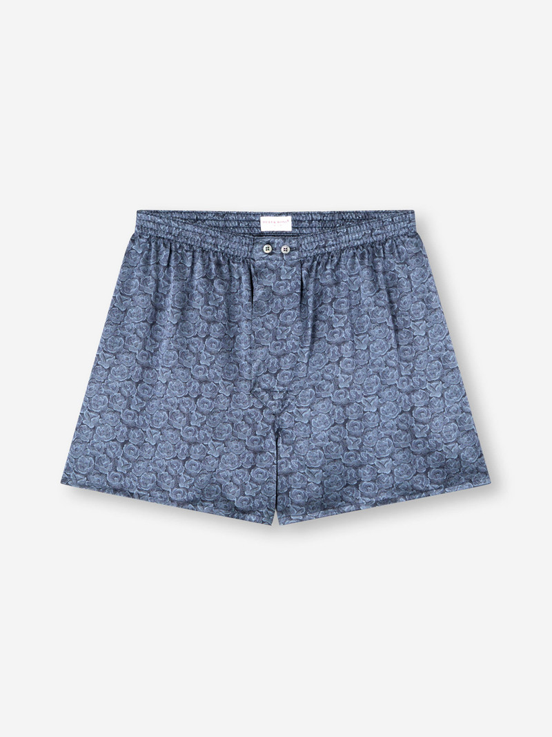 Derek Rose Men's Classic Fit Boxers Silk Navy Blue Rose Print outlook