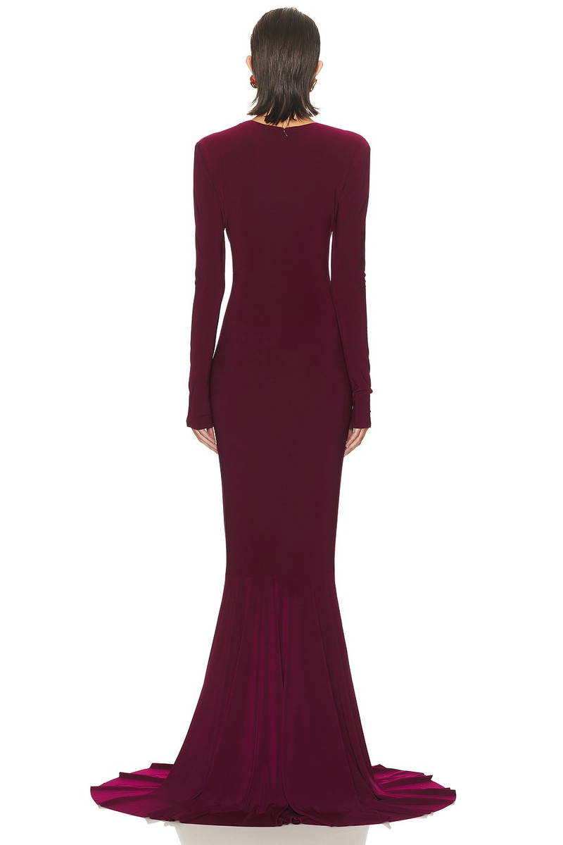 NORMA KAMALI Long Sleeve V Neck Shirred Front Fishtail Gown outlook