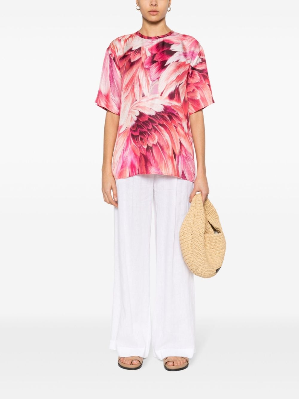 plumage-print silk T-shirt - 2