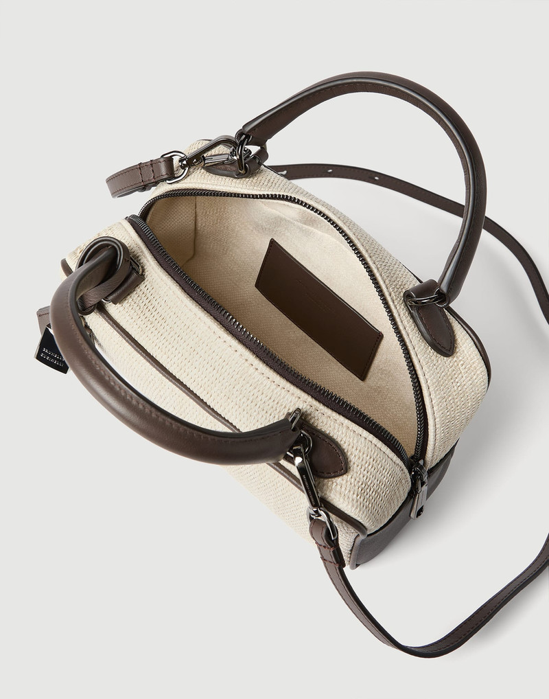 Explorer small Boston bag in techno raffia and leather 5