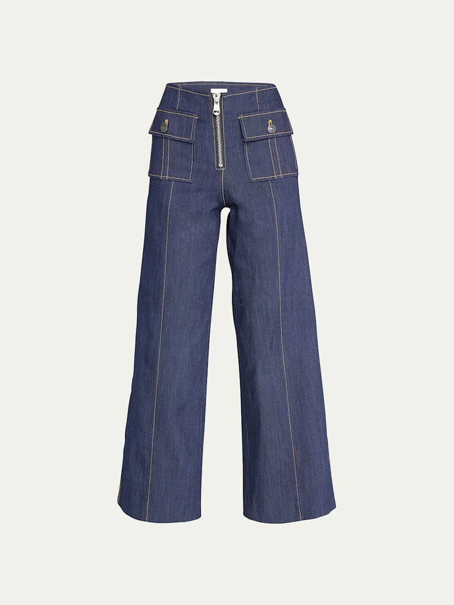 Azure Wide-Leg Stitched Pants - 1