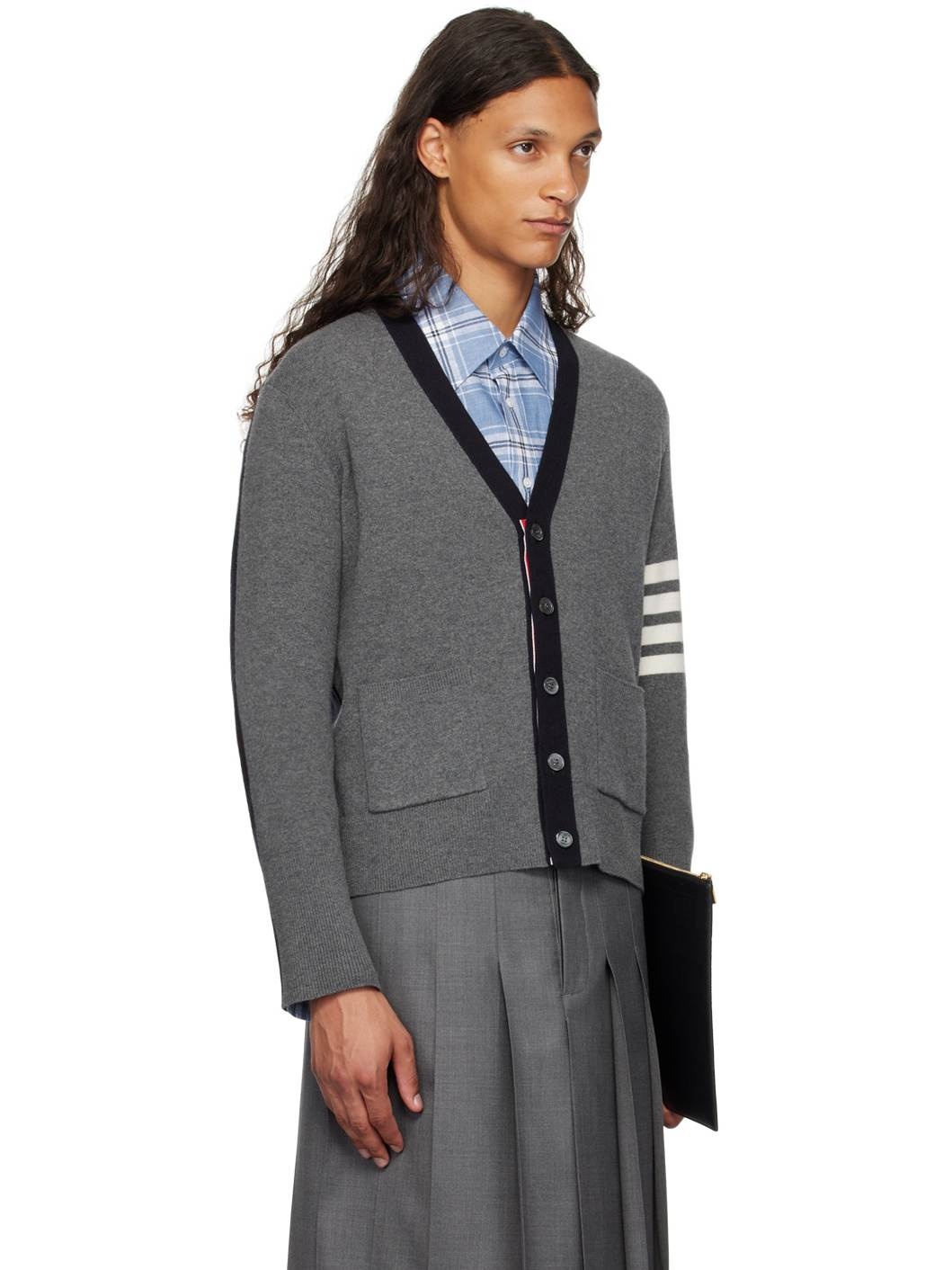 Gray & Navy 4-Bar Cardigan - 2
