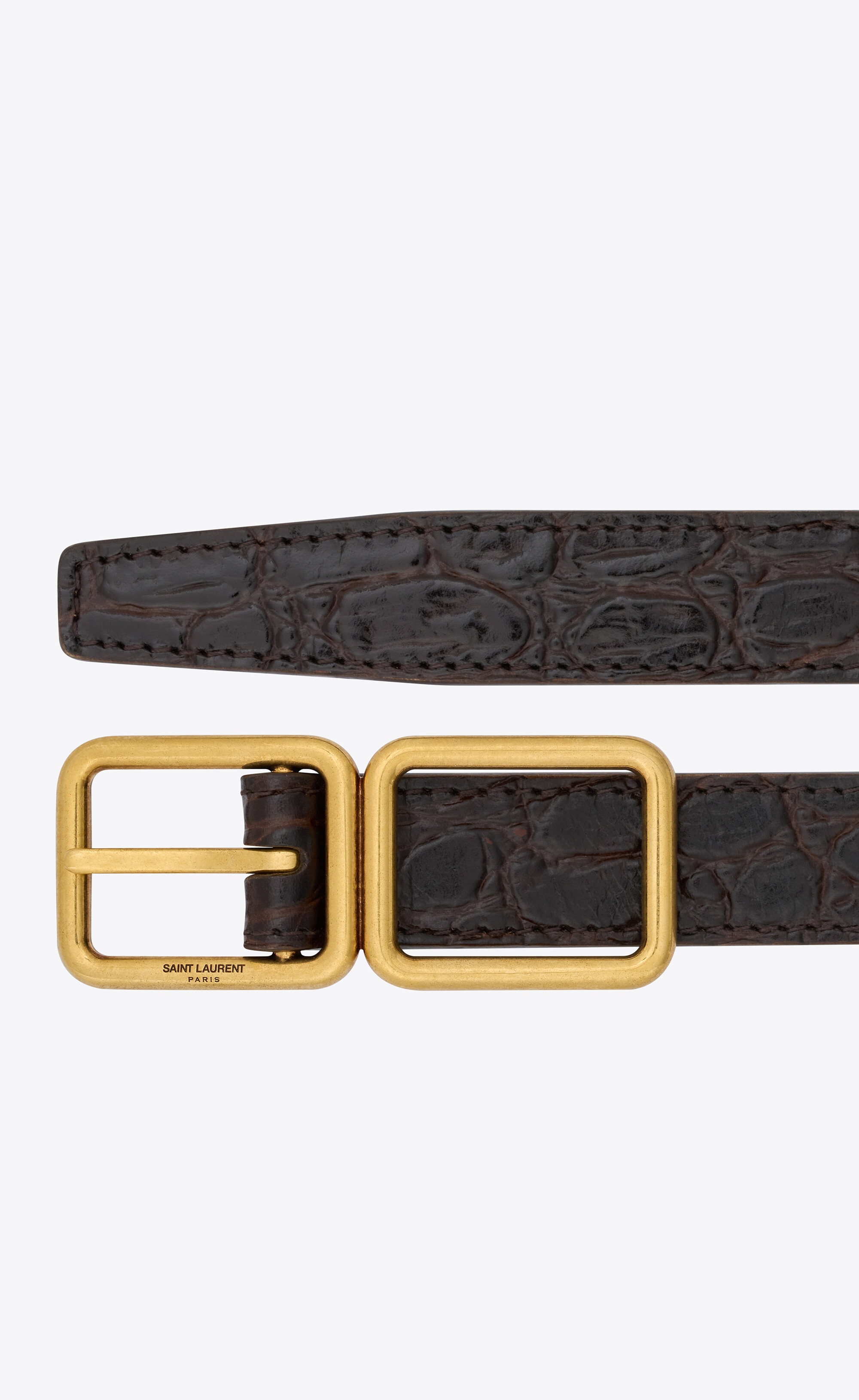 double-buckle thin belt in crocodile-embossed leather - 2
