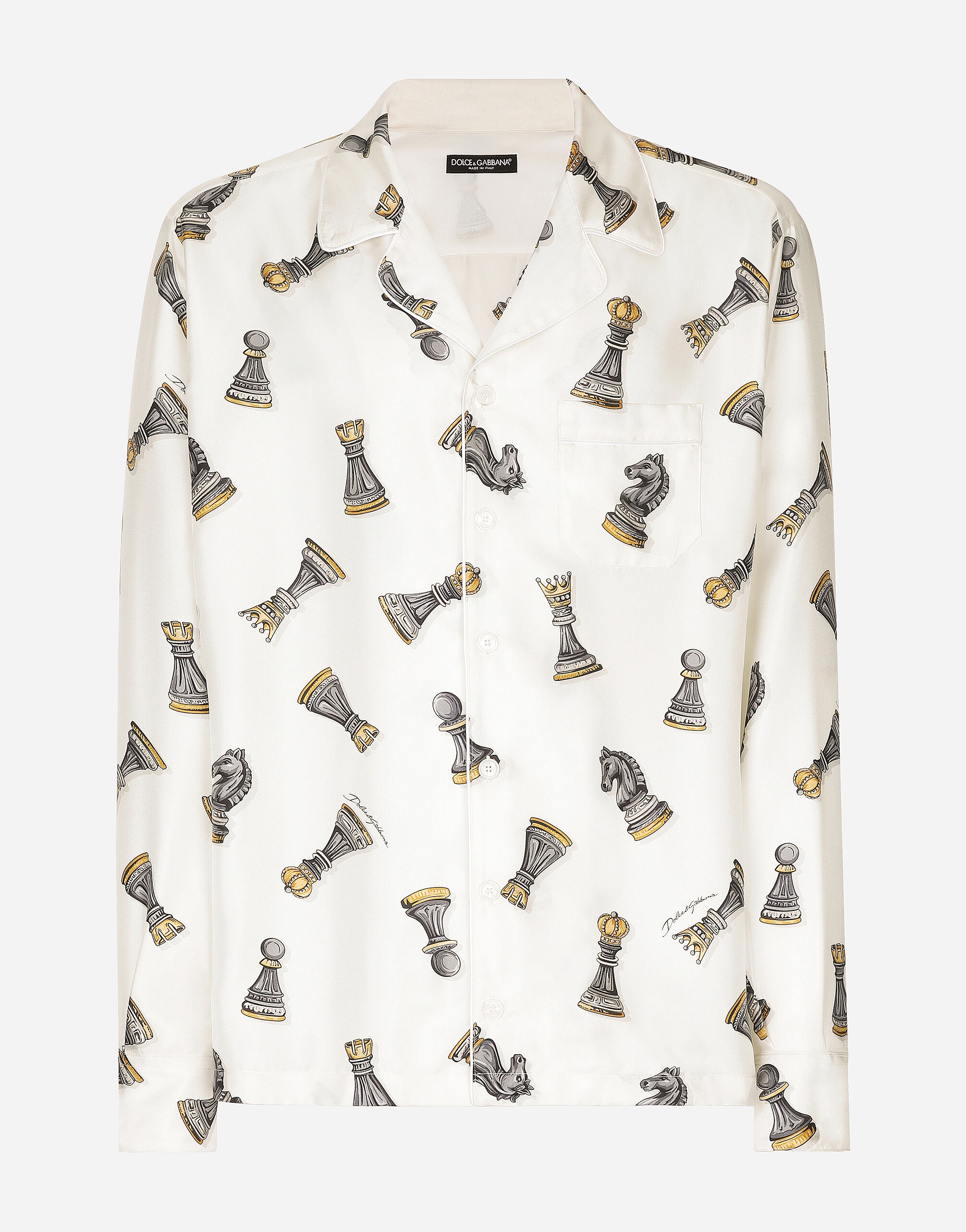 Silk twill shirt with chess-piece print - 1