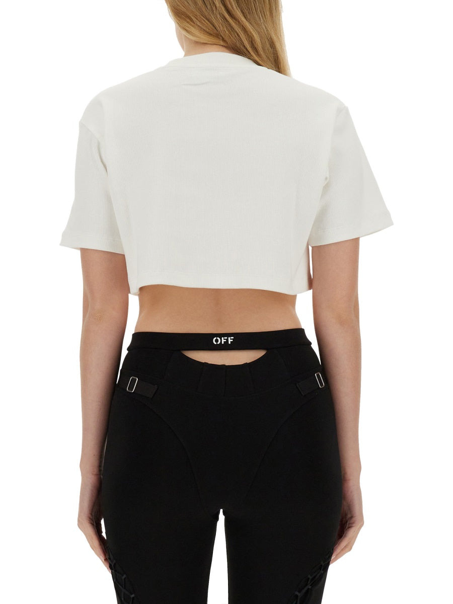 Off-White Women Ribbed Cropped T-Shirt - 3