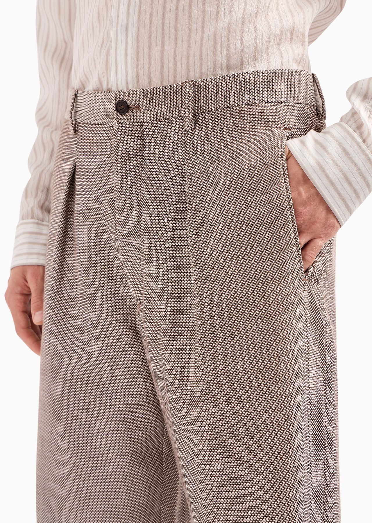 Jacquard wool, silk and linen single-darted trousers - 6