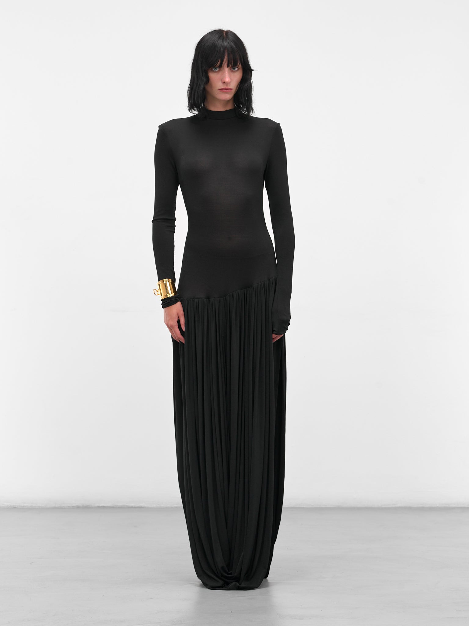 Black Open-Leg Draped Maxi Dress - 6