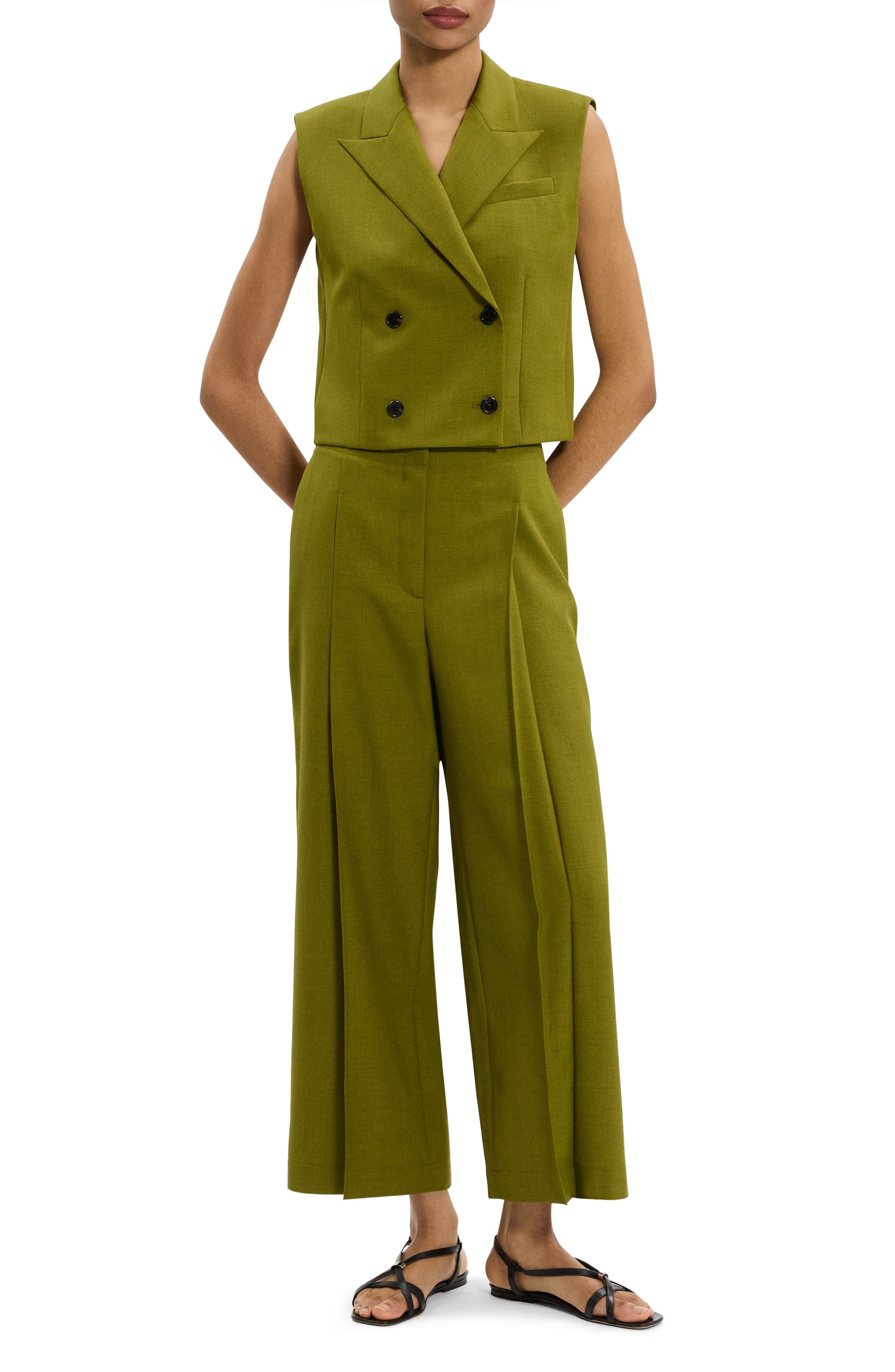 Theory Double Breasted Crop Vest in Avocado at Nordstrom - 6