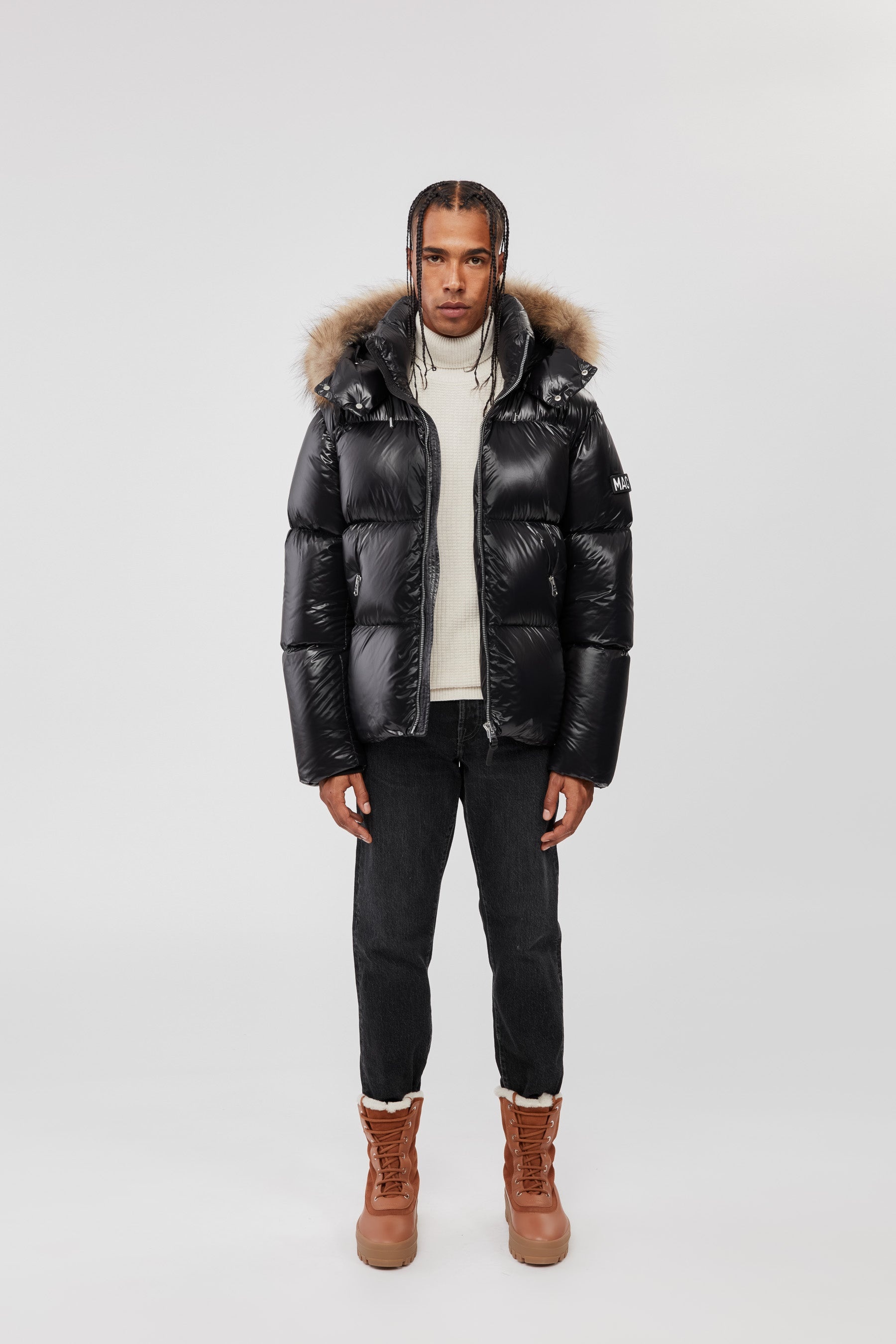 KENT Lustrous light down jacket with natural fur hood - 6
