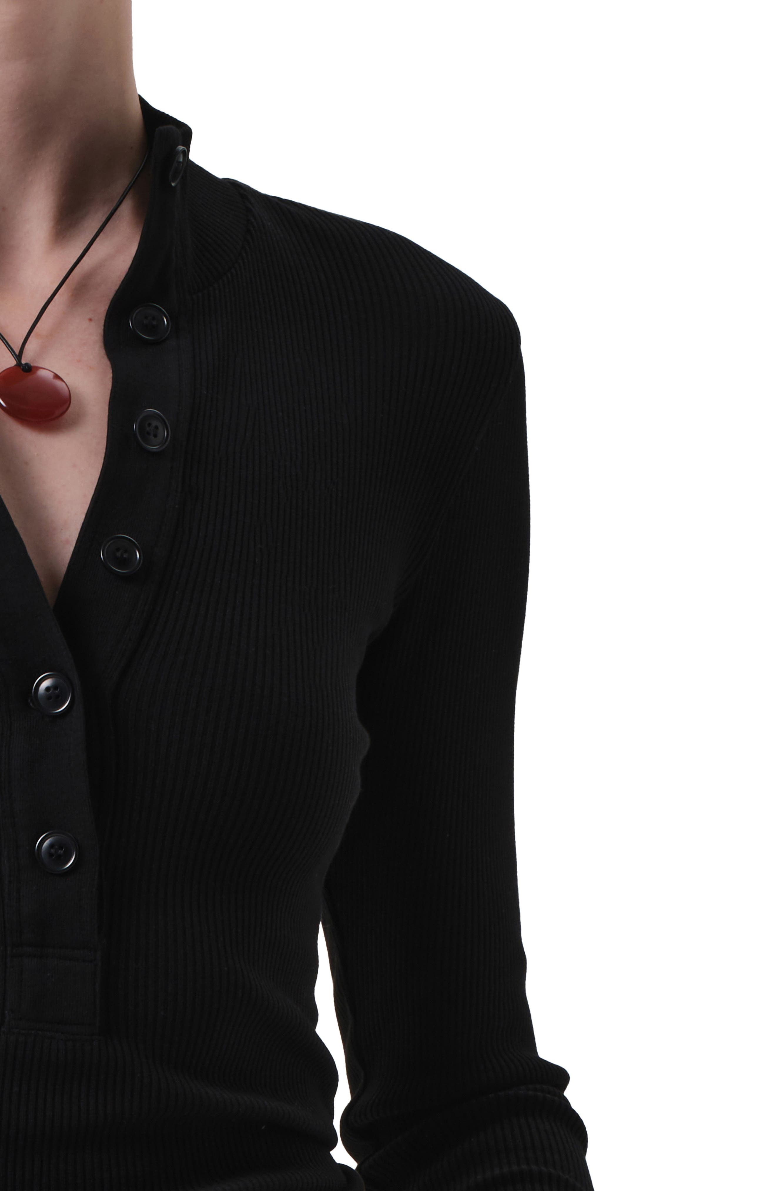 Citizens of Humanity Sheena Long Sleeve Rib Polo in Black at Nordstrom - 4