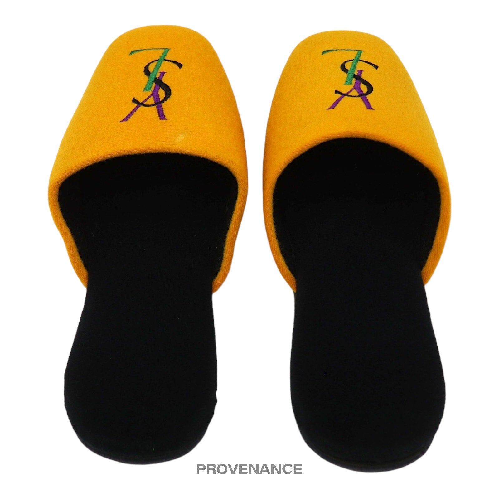 Yves Saint Laurent YSL Logo Slipper - Yellow Velour - 4