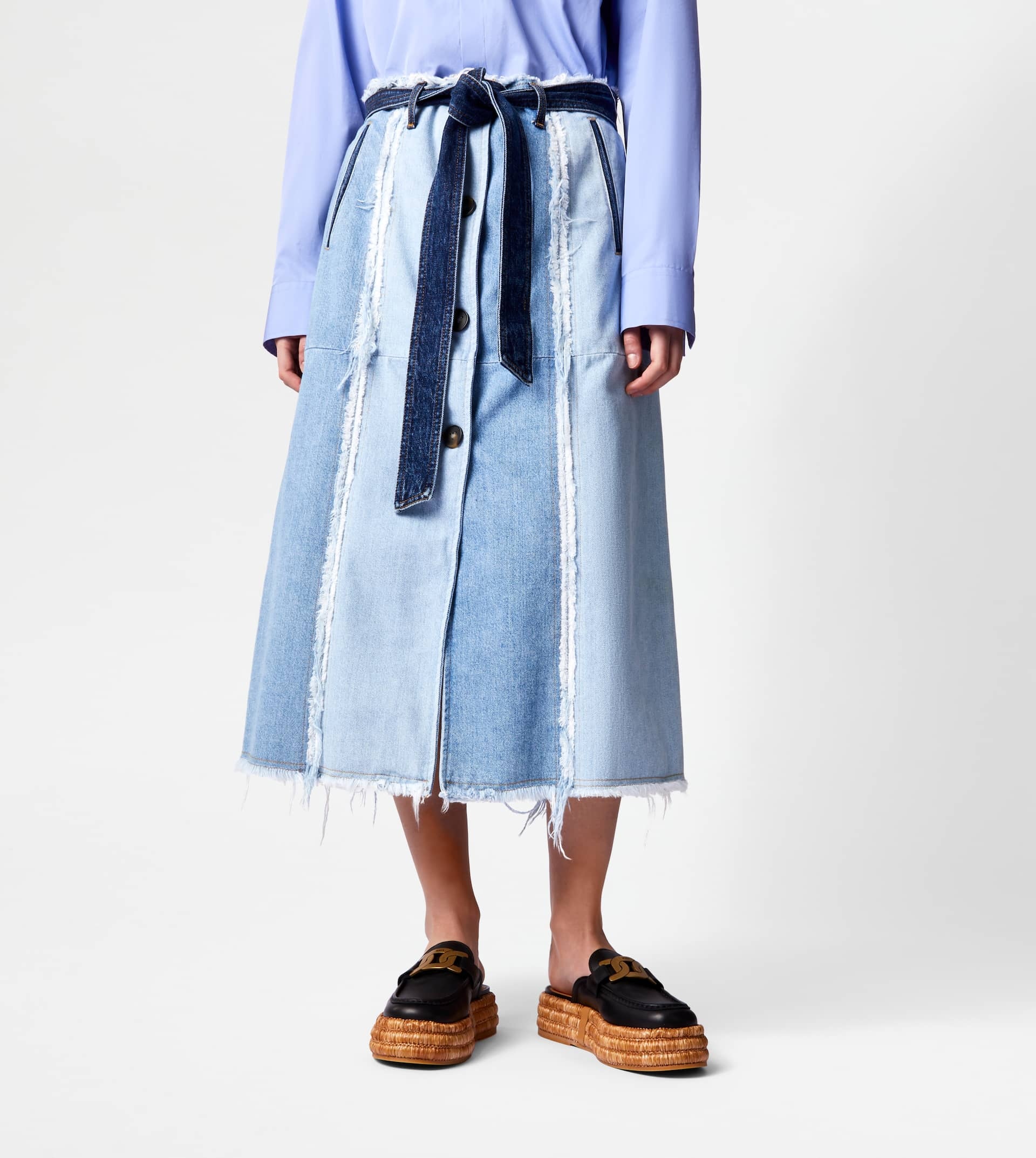 SKIRT IN DENIM - BLUE, LIGHT BLUE - 5