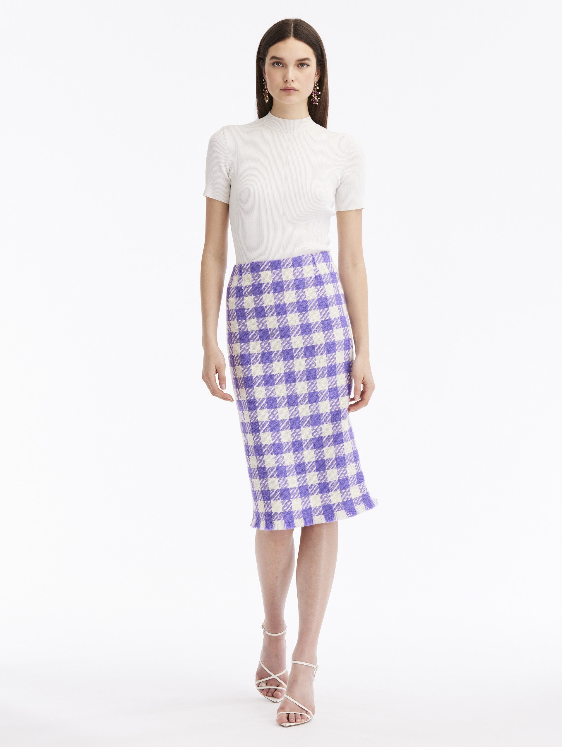 CHECK TWEED PENCIL SKIRT - 1