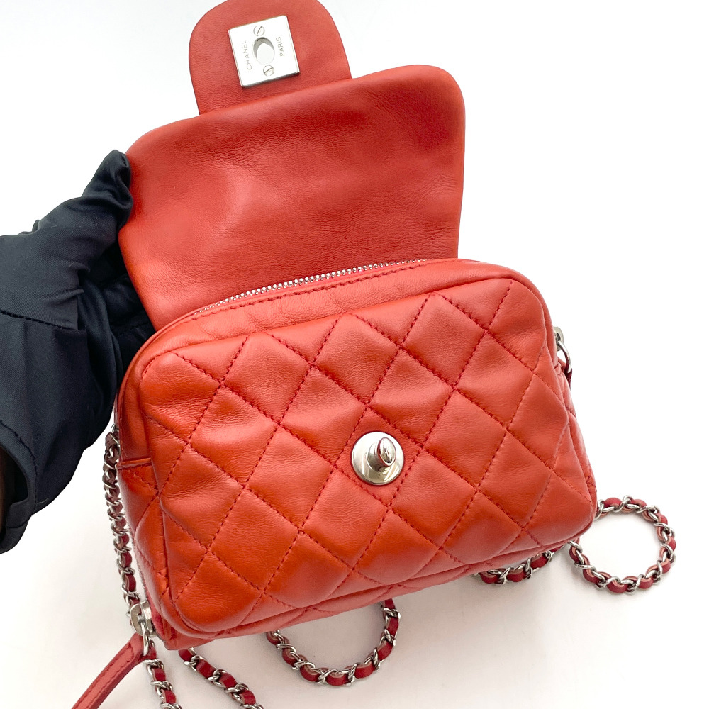 Chanel No. 15 Red Orange Leather Mini Flap Crossbody Bag - 10