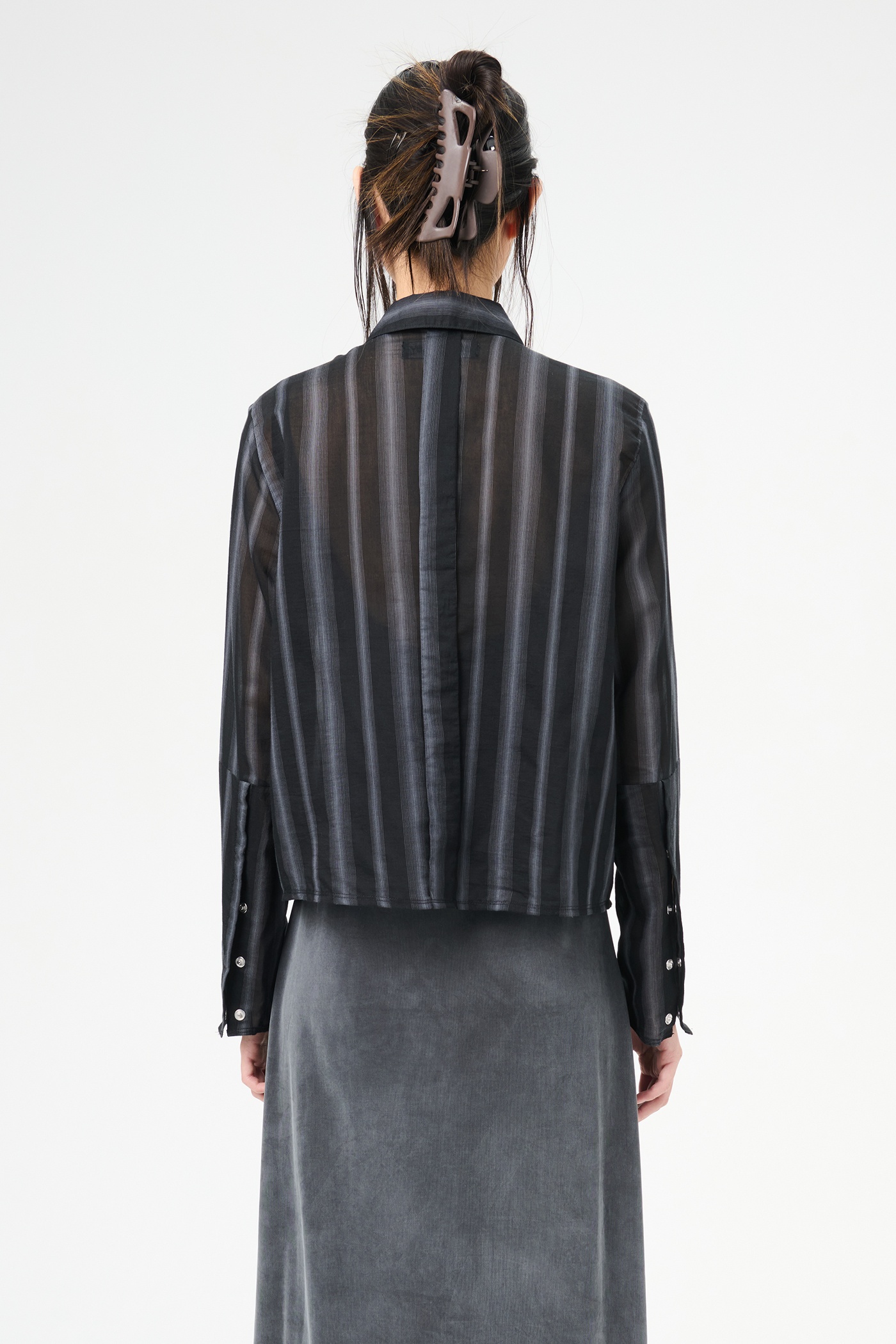 Auto Shirt Noir Stripe Sheer Cotton Silk - 6