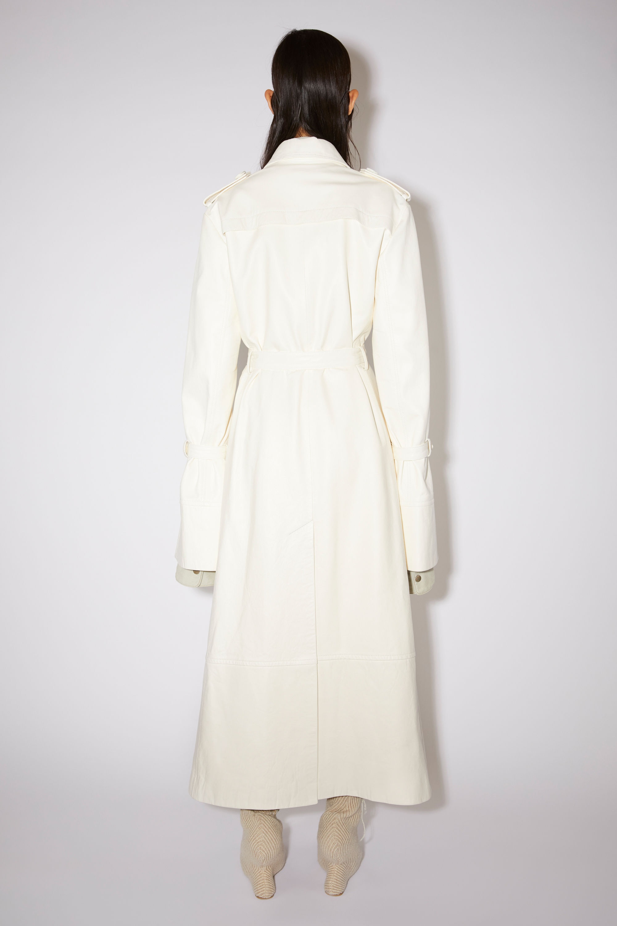 Double-breasted leather trench coat - Off white - 4