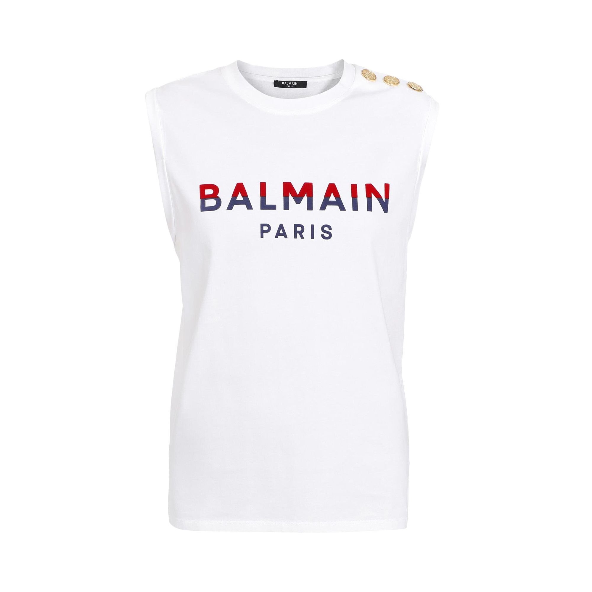 Balmain Flocked Logo Tank Top 'White/Bright Red/Navy' - 1